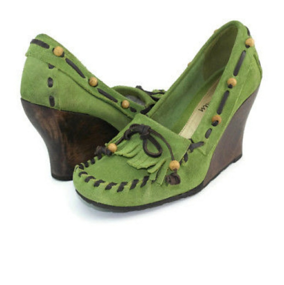 S. Edelman green wedged wooden heel/moccasion
